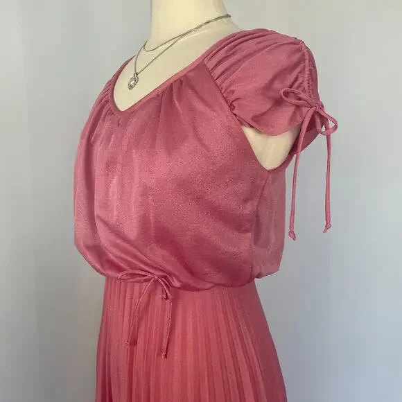 Vintage Formal Dress Size Small Pink Accordion Pleated Maxi Prom Bridesmaid 80s - Picture 7 of 16